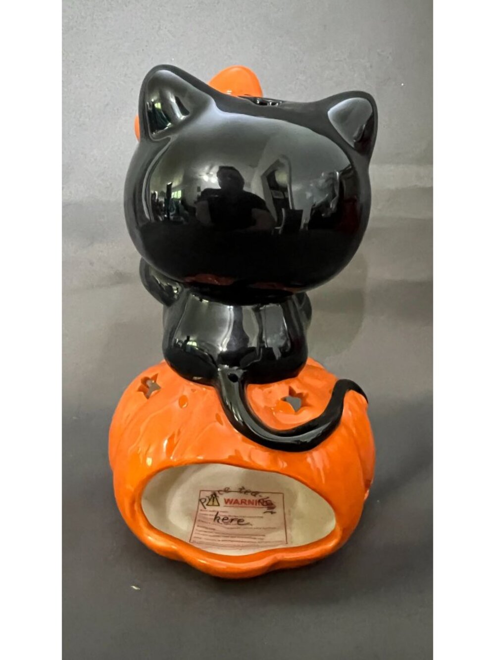 Hello Kitty Halloween Ceramic Tealight Holder Jack-O-Lantern Black Cat & Orange - Picture 2 of 6